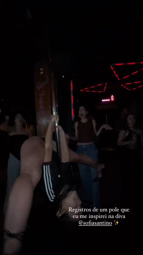 brunette dancing pole dance clip