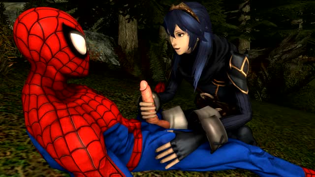Lucina giving Spider-Man a handjob