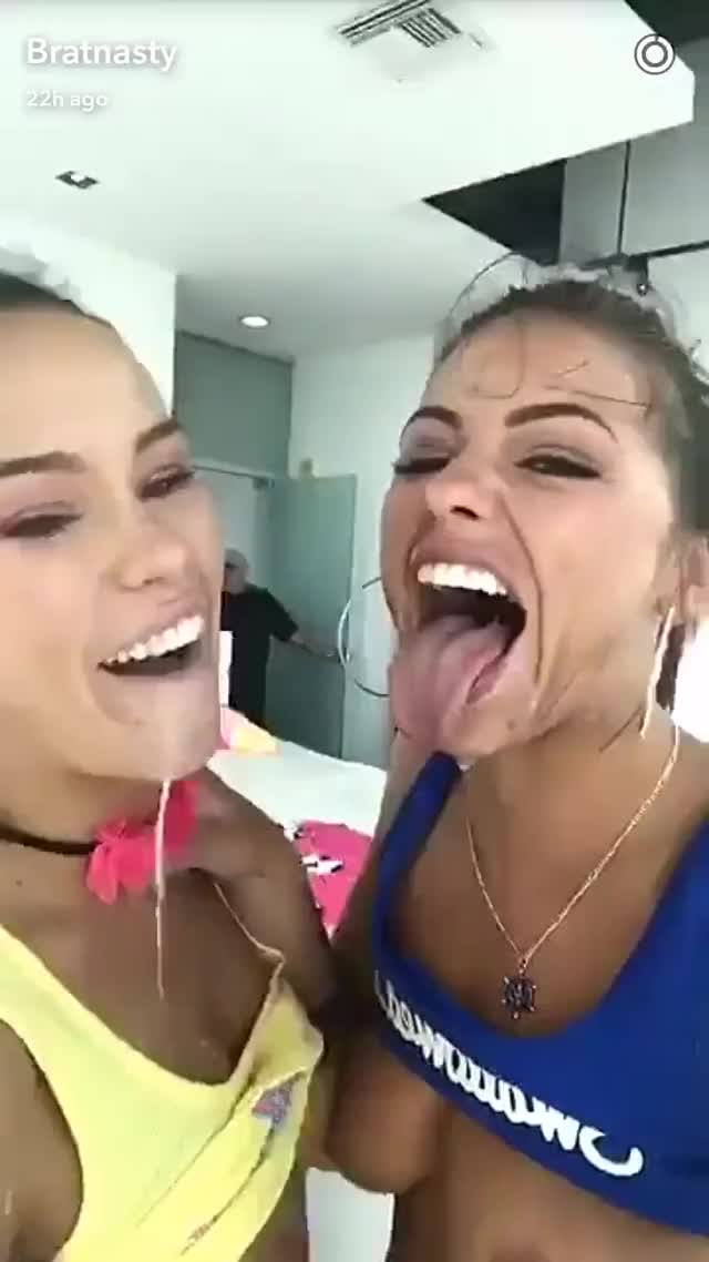 Megan Rain and Adriana Chechik share a cum covered kiss on