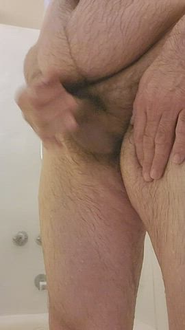 Chubby Dude Cumming in Shower