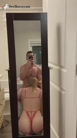 blonde blowjob cock homemade mirror thong clip