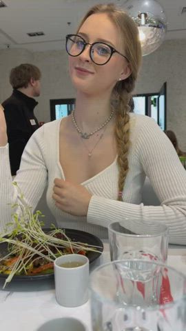 at dinner with my family, but that wont stop me from showing my tits for you :P