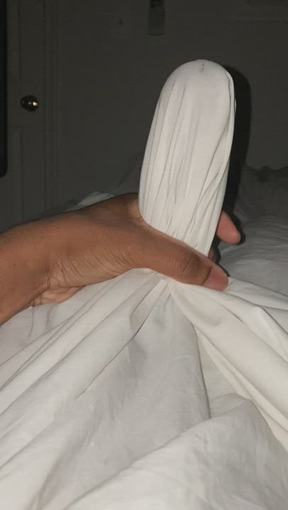 Bulging through my sheets with precum