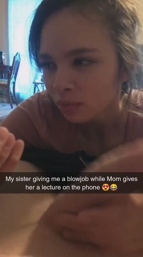 Sister Gives blowjob while on phone with mom