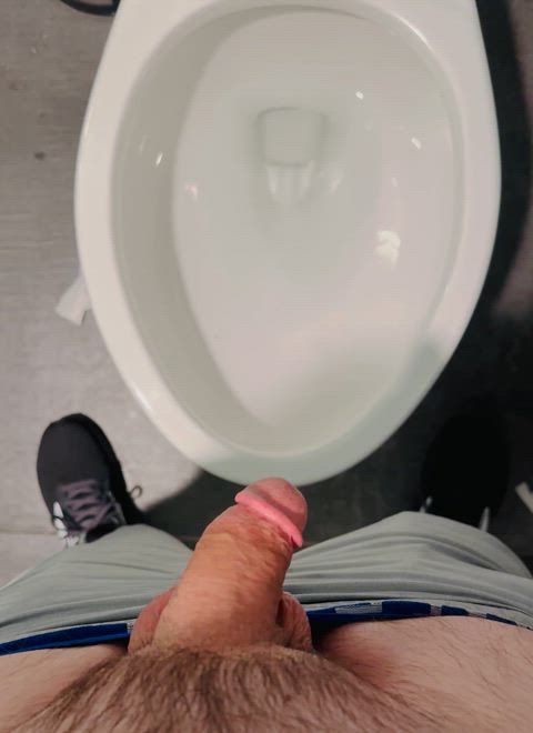 Average white circumcised penis peeing in a public restroom. DMs open to trade. 