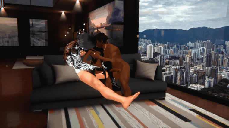 Hentai Kissing Licking Romantic Tanned Threesome VR clip