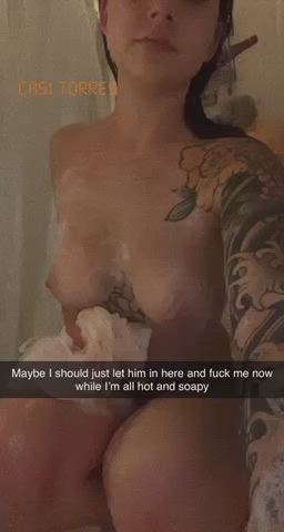 bbc caption cheating cuckold girlfriend hotwife shower tattoo clip
