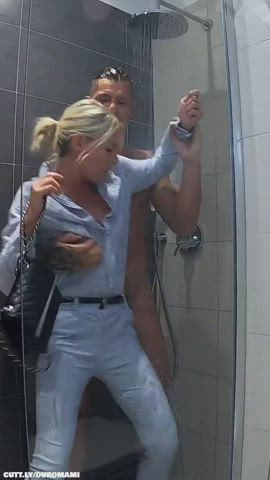 Fuck clothed woman in the shower CFNM