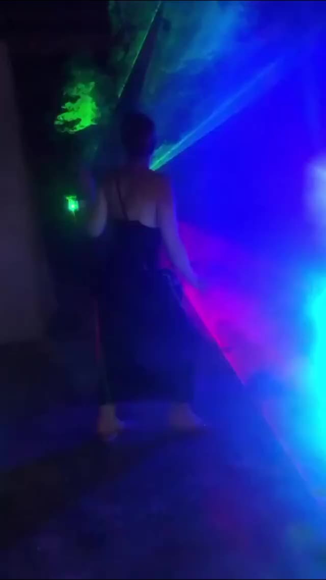 Julia Fox - dancing in semi-transparent, cleavage-y black dress, from IG Stories
