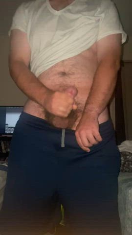 18 years old cock cum cumshot gay hairy chest hairy cock hands free male masturbation