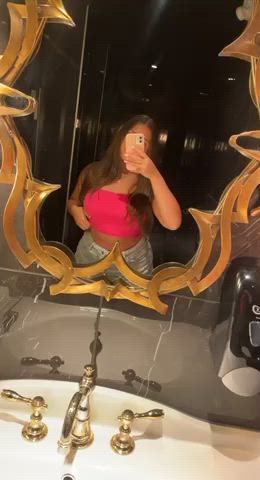 19 Years Old Boobs Brunette Cute Mirror Pink Public Teen Tits clip