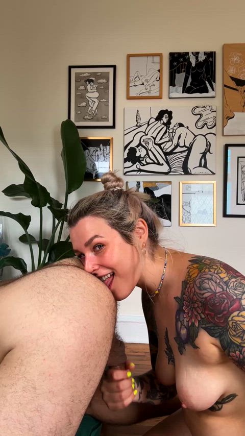 amateur ass eating pawg real couple rimjob rimming tattoo wet and messy filthy clip