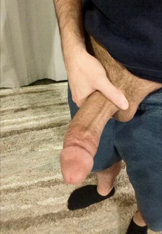 Late at night stroking my thick cock