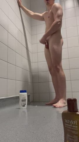 Showering with the door open at the gym for the first time, what would you do if