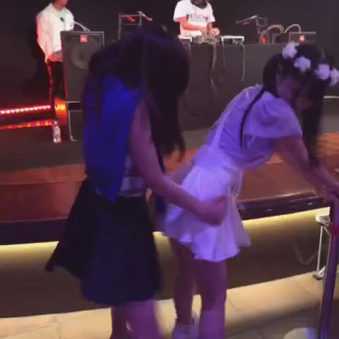 Japanese girl friends can’t help but dry hump in a post-fashion show