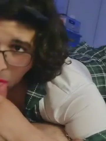 blowjob crossdressing daddy deepthroat eye contact sissy sucking worship clip