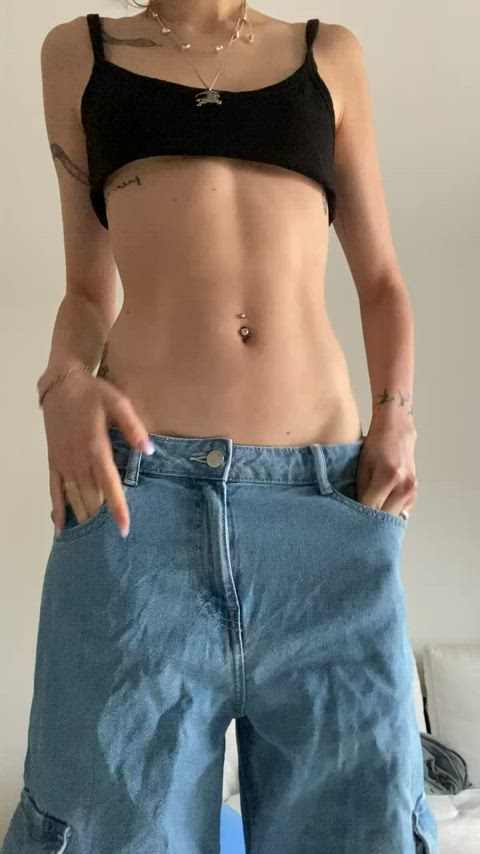 my jeans are hiding a little shaved pussy