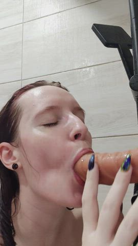 amateur bathroom blowjob dildo horny sucking tease teen toys clip