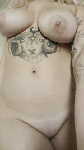 Shaved pussy and big natural tits