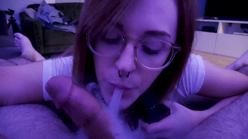 blonde blowjob cock cock worship glasses smoking sucking thick cock white girl clip