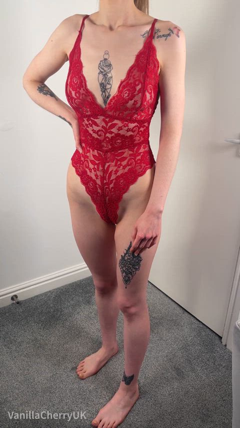 My red lace bodysuit try on. Would you fuck my married pussy if my husband was out