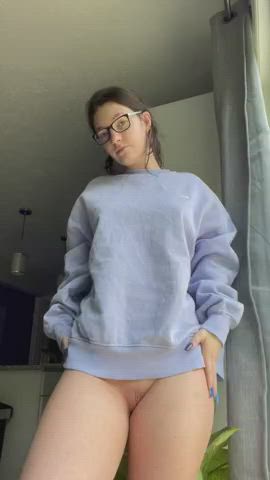 Pretty bottomless girl in glases [GIF]