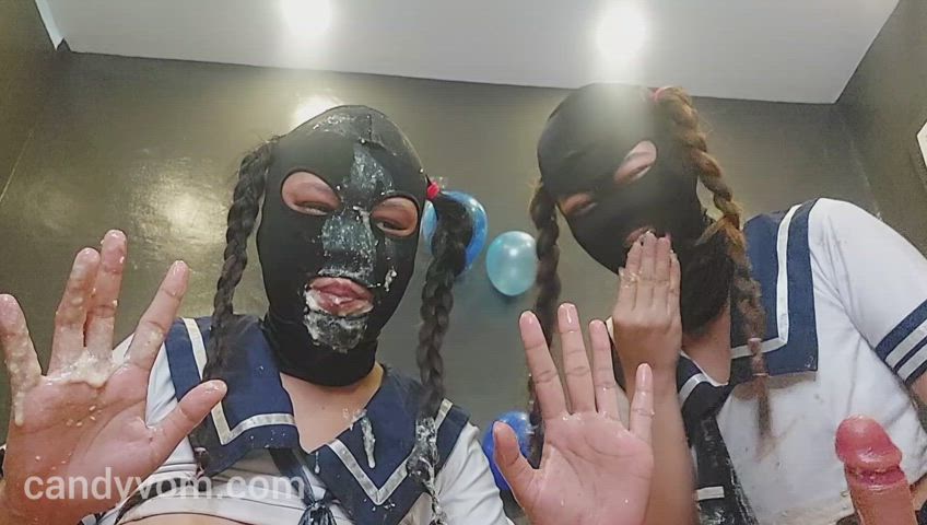 We (Red and Blue) tried autovomiting in our slut-masks dressed as schoolgirls. Part