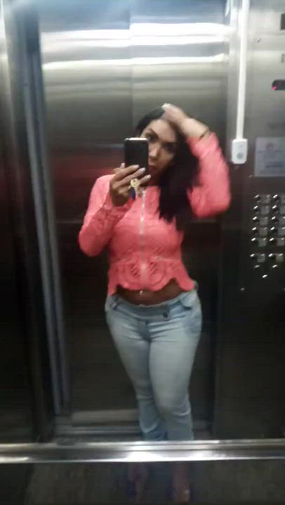 Brazilian Clothed Elevator Jeans Sabrina Sabrok Selfie Trans clip
