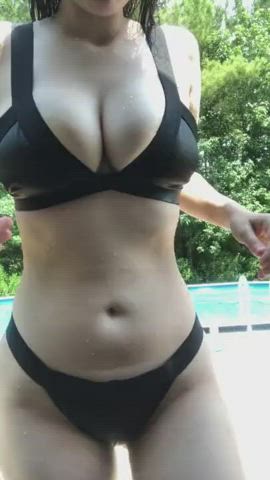Big Tits Bikini Curvy MILF Mature Mom Pawg Pool Tease Teasing Thick Tits Titty Drop