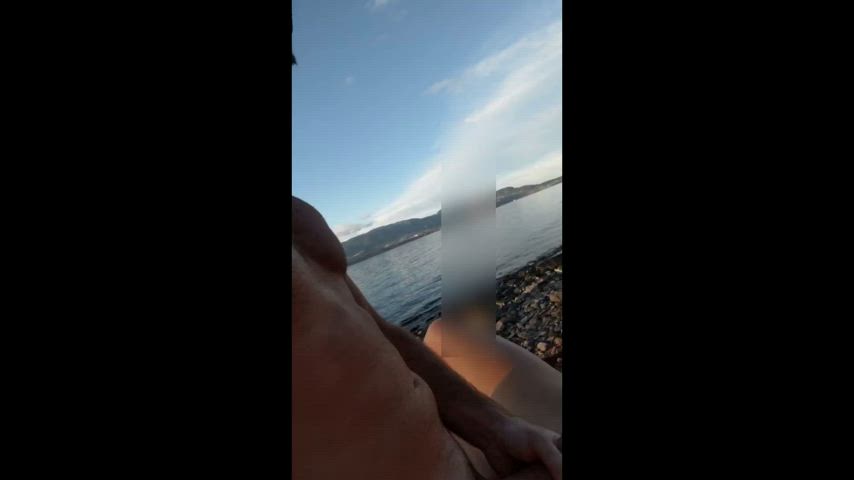 Pullout and cum in public outside by lake