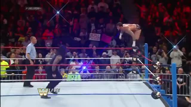 Roman Reigns SuperMan Punch In Mid-Air To CM Punk