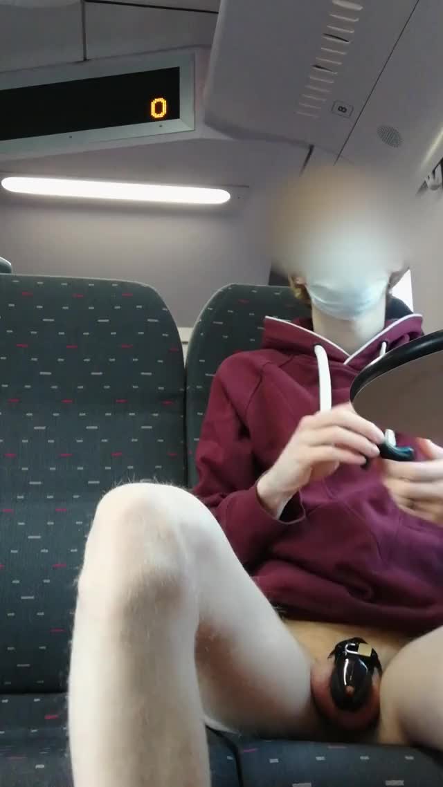 On the train, locked in chastity and putting a buttplug in my butt (full video in
