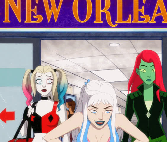 Harley Quinn, Nora Fries, Poison Ivy - tit flashing at the airport [Harley Quinn,