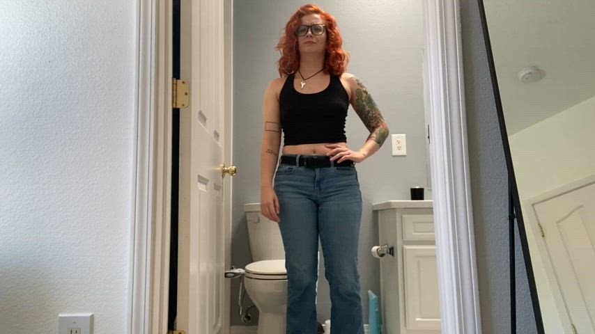 domination femdom jeans pee peeing piss pissing redhead role play tattoo clip