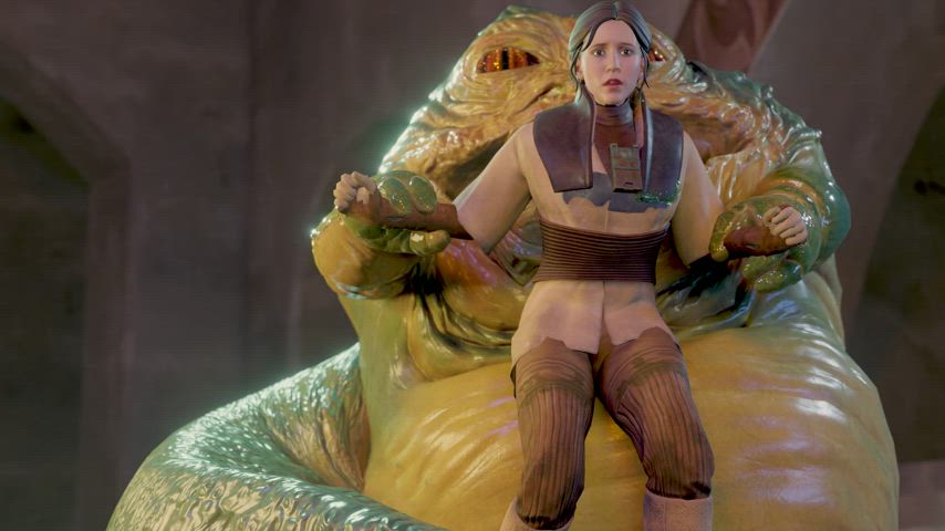 Leia dressed in the Boushh Bounty Hunter outfit gets licked by Jabba (PN34)
