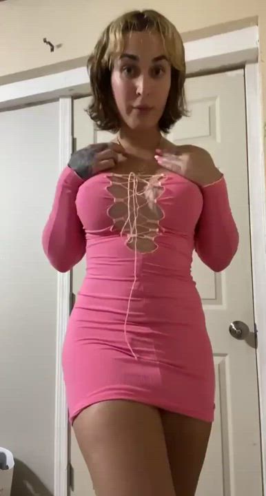 Blonde Boobs Dress Flashing Pink Tease Trans clip