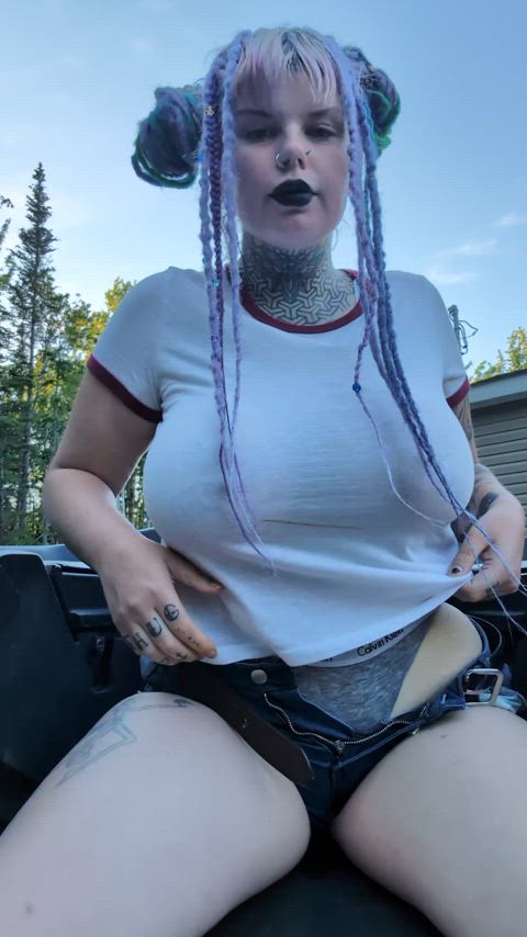 Titty drop after getting hosed down by my bestie on her ATV. What would you do if