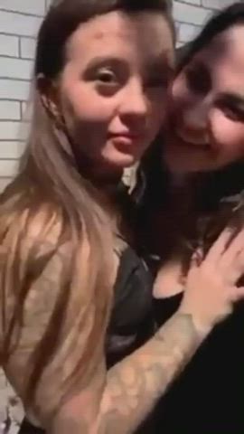 bar brunette couple friends girlfriends kissing lesbians redhead clip