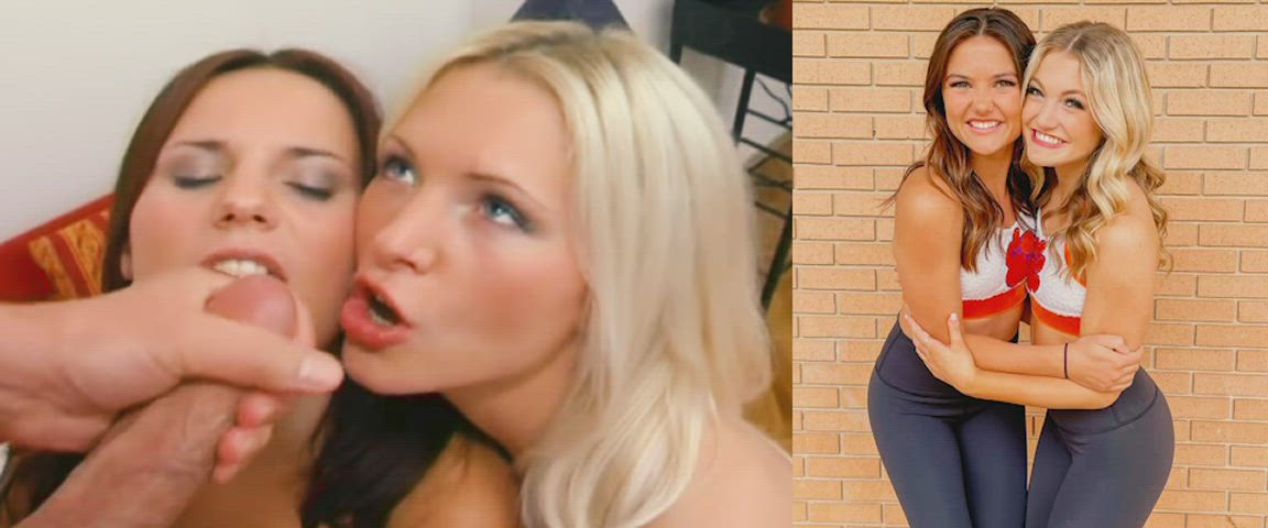 blowjob brunette cheerleader cum cum in mouth cumshot ffm facial split screen porn