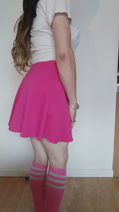 ass booty sissy spanking crossdressing skirt upskirt pink amateur clip