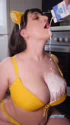 Milk pouring on big boobs Aili Winter