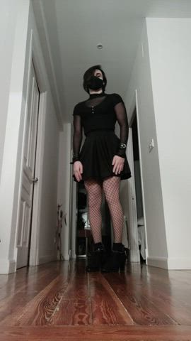 crossdressing fishnet heels mask sissy clip