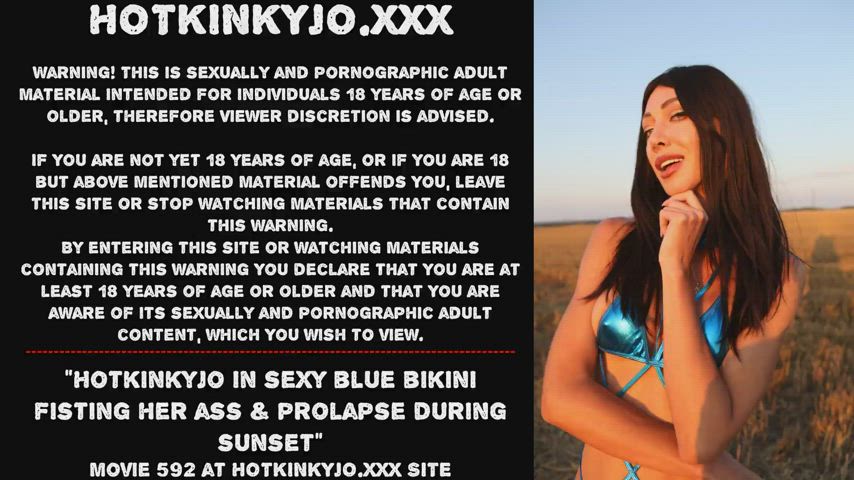 Hotkinkyjo in sexy blue bikini fisting her ass &amp; prolapse during sunset