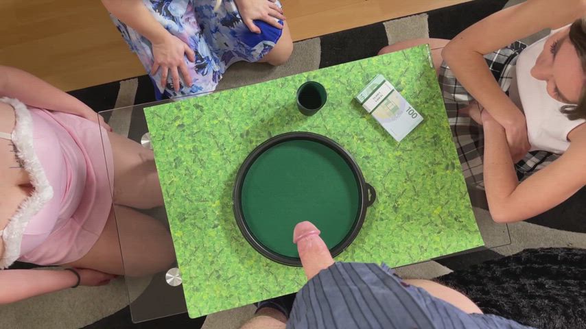 Adult game of handjob challenge with dice throwing