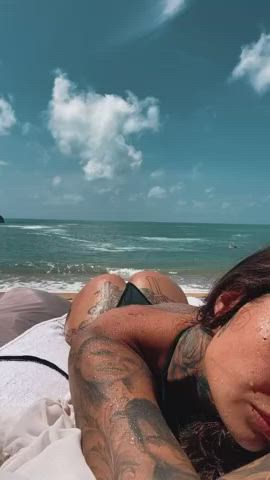 amateur ass babe beach booty camgirl selfie tattoo thong clip