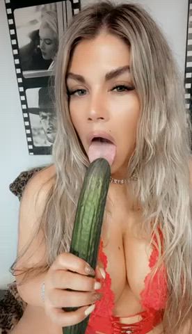 Wife gagging on a huge cucumber. 🥵🔥