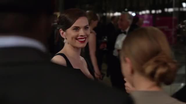 Hayley Atwell - Conviction (2016, S1E3) - in cleavage-y black dress, pt 1 (full sequence)