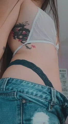 Blonde Long Hair Model Shorts Tattoo Underwear Undressing Webcam White Girl clip
