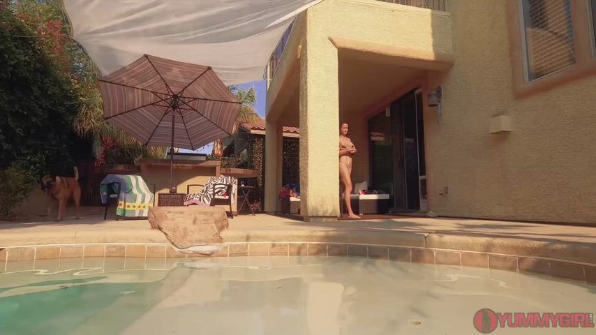 Anal Play Big Tits Brunette Dildo Fake Tits MILF Outdoor Pool Solo Underwater clip
