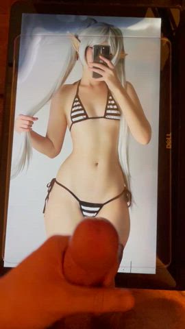 anime bikini cosplay cum cumshot egirl hips small tits tribute white hair cum-tributes